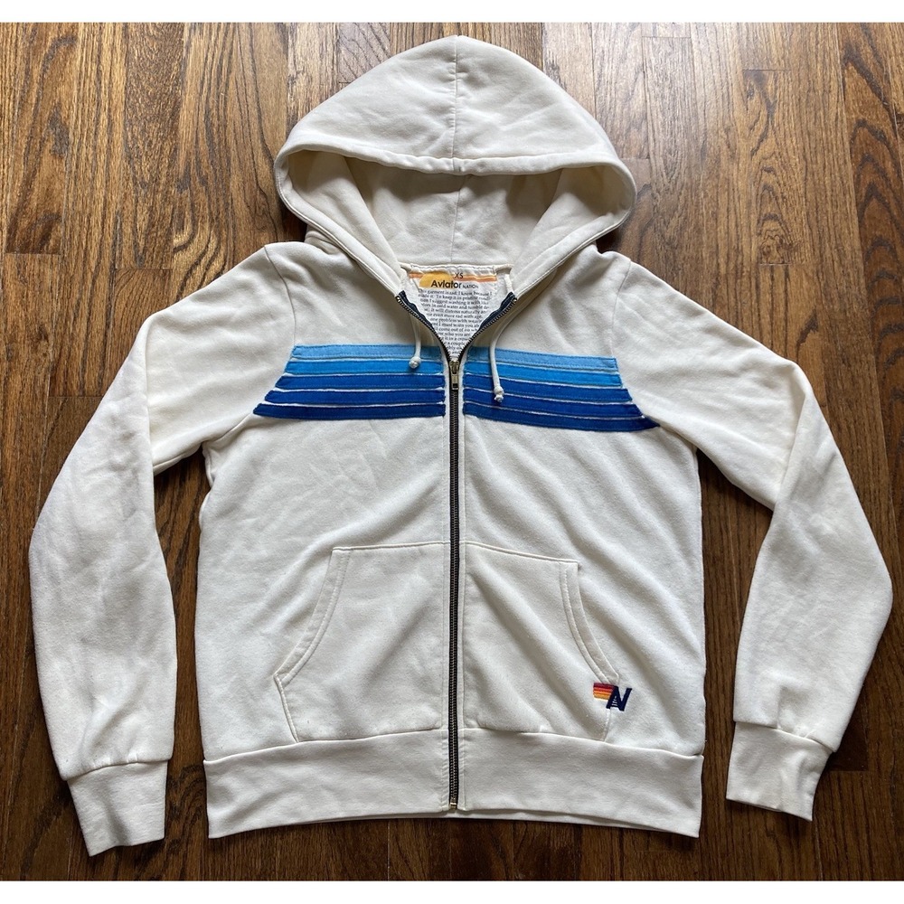 Aviator Nation Hoodie Womens XS 5-Stripe Full Zip Super Soft USA Made